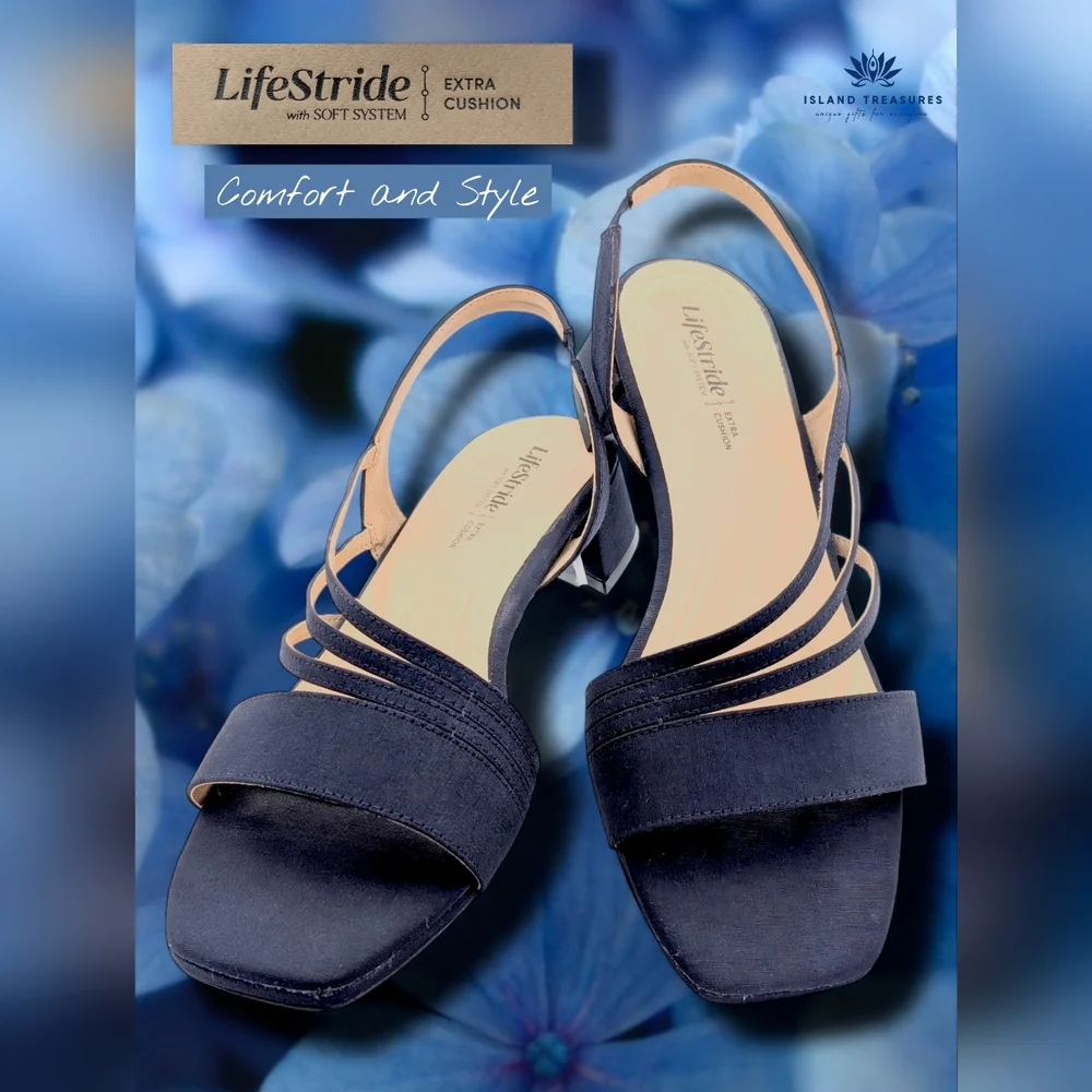 LifeStride Joy 2 Size 9.5W Slingback Deep Navy Fabric Soft System Extra Cushion